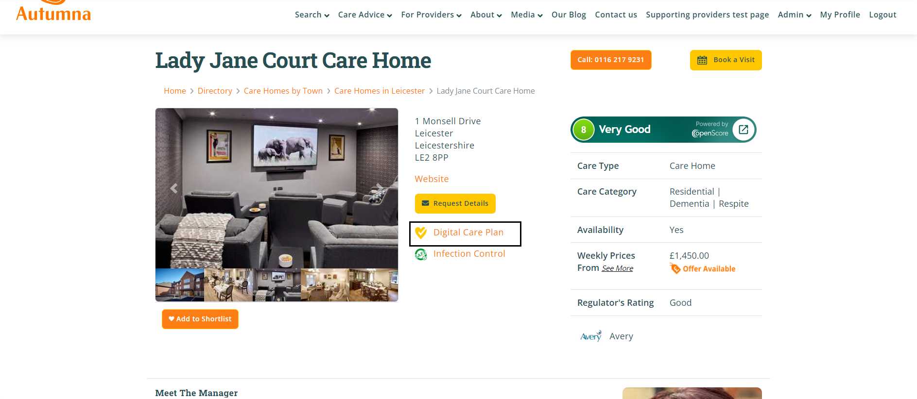 Screenshot of digital care planning symbol on care home profiles