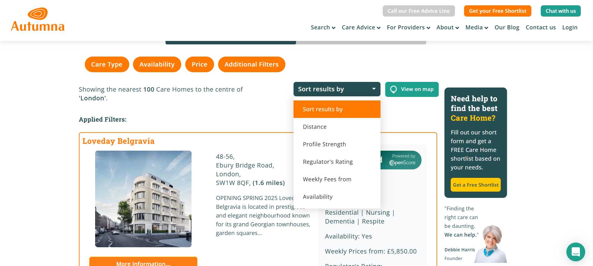 Autumna weekly fees search