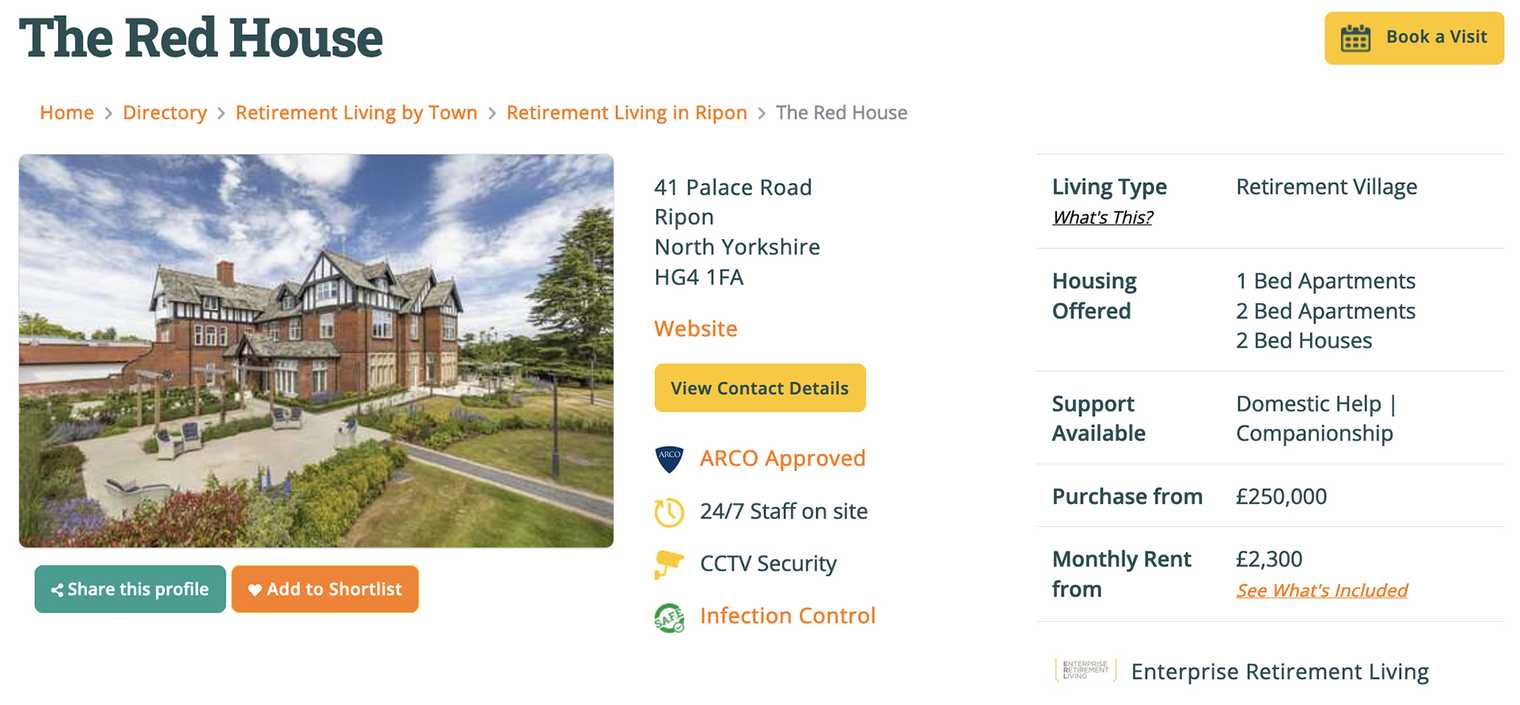 Screenshot of The Red House in Ripon listing on Autumna showing sale and rental prices
