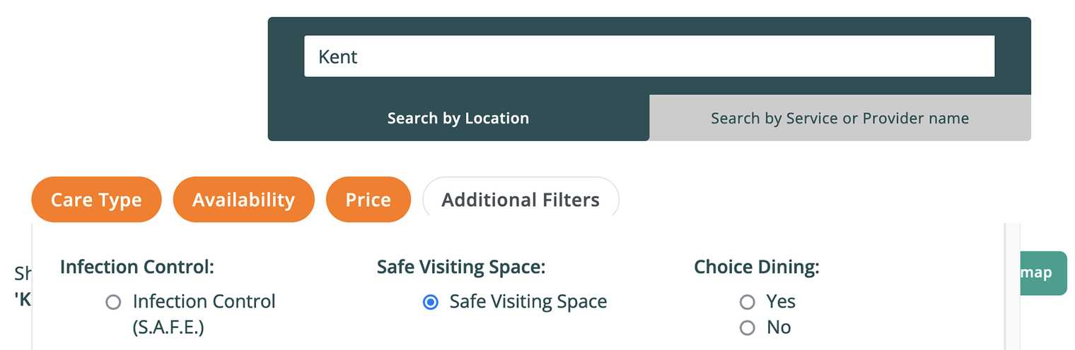 Autumna's additional filters include safe visiting spaces