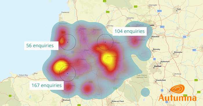Enquiries within an area heatmap visualisation