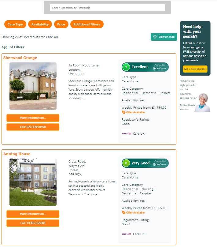 List of the best care homes with an OpenScore of 9
