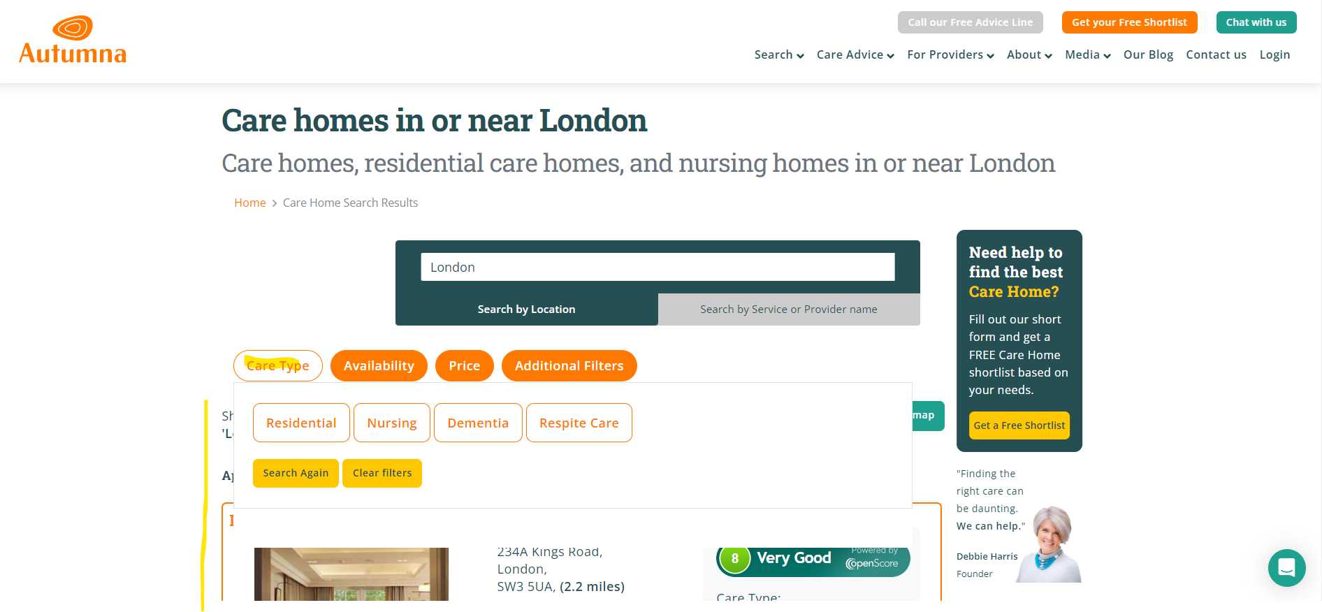 Autumna retirement homes vs nursing homes screenshot