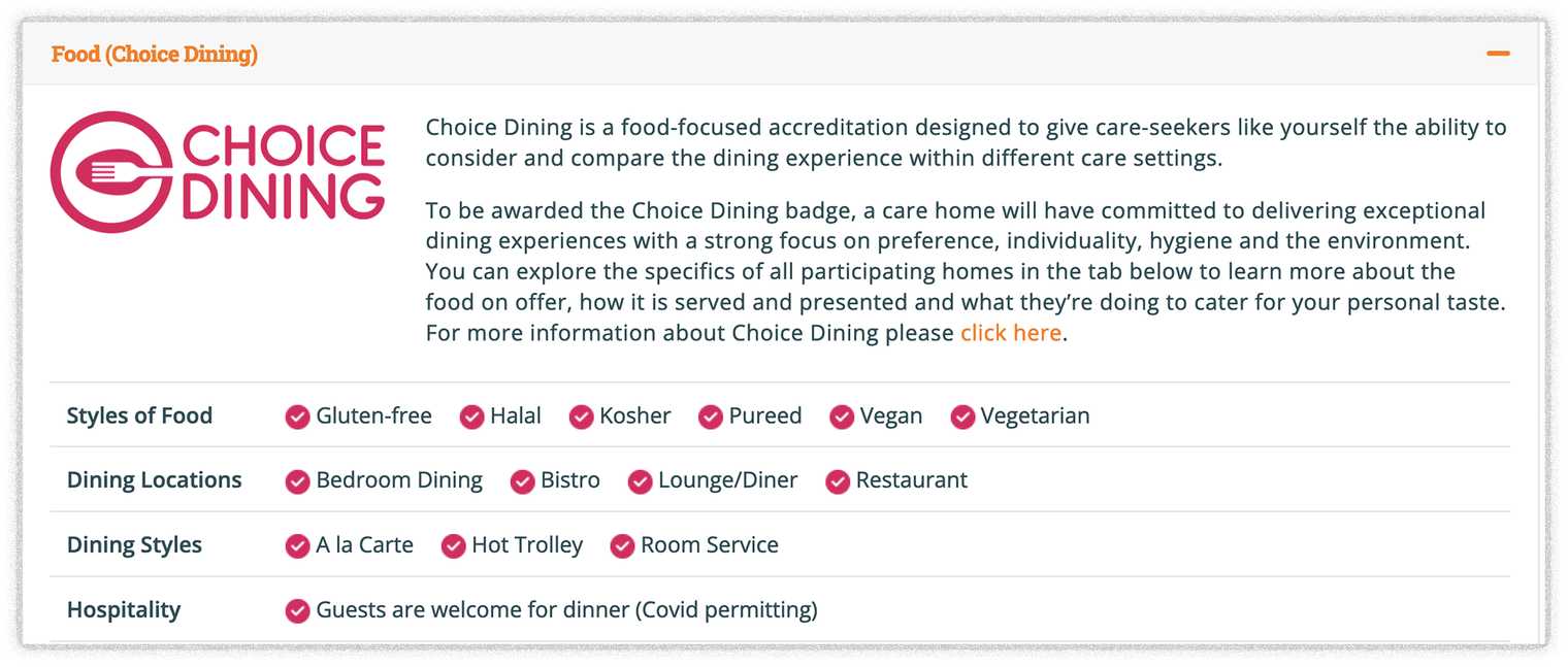 Screenshot of Choice Dining search on Autumna