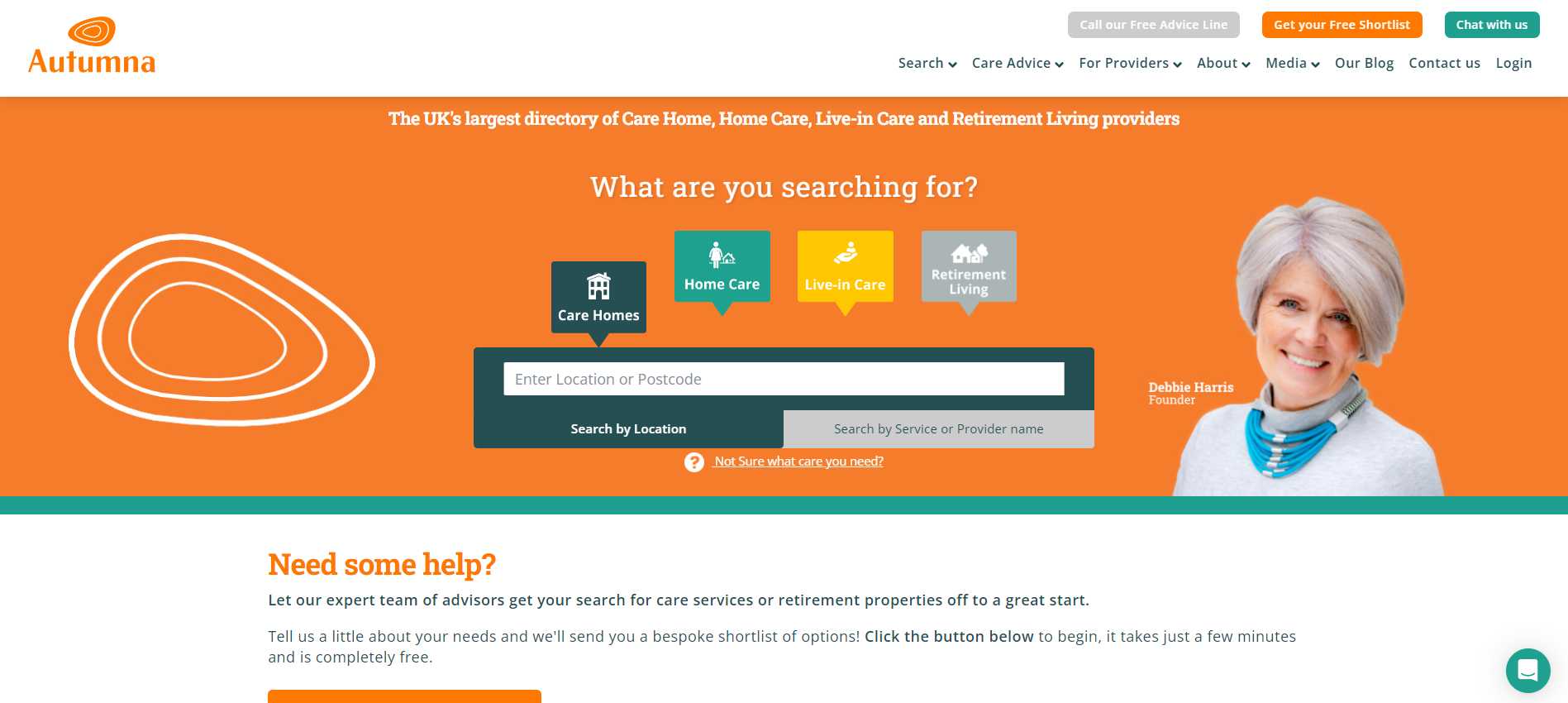 Screenshot of our directory that shows the different types of care homes for elderly people