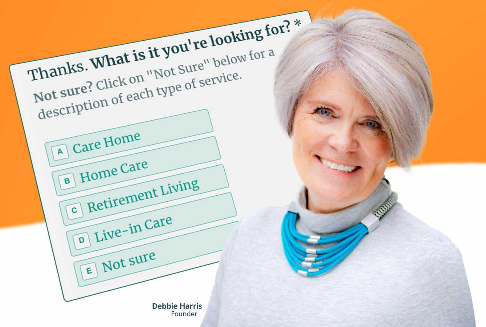 Debbie Harris, founder of Autumna with an image from a home care shortlisting questionnaire.