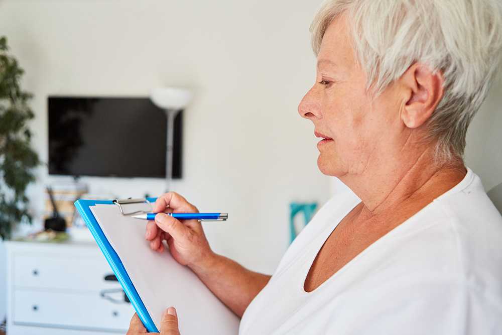 How often do the cqc inspect care homes? Old lady on clipboard