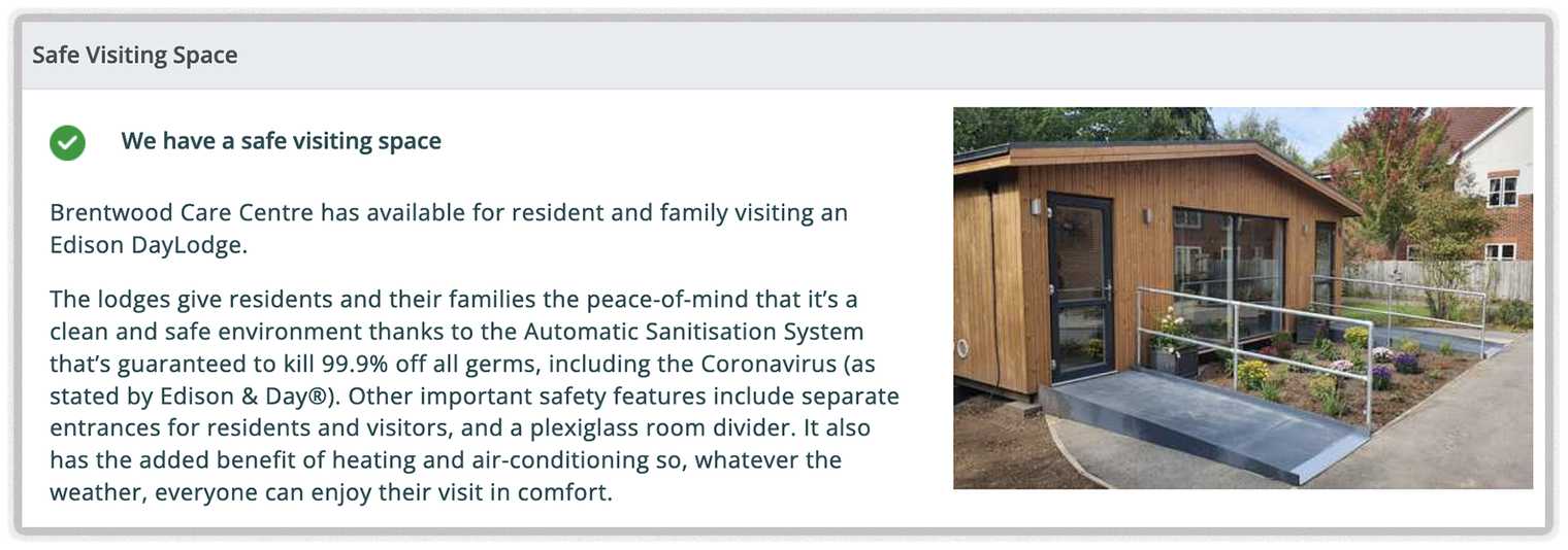 An RCH Care Homes DayLodge safe visiting space