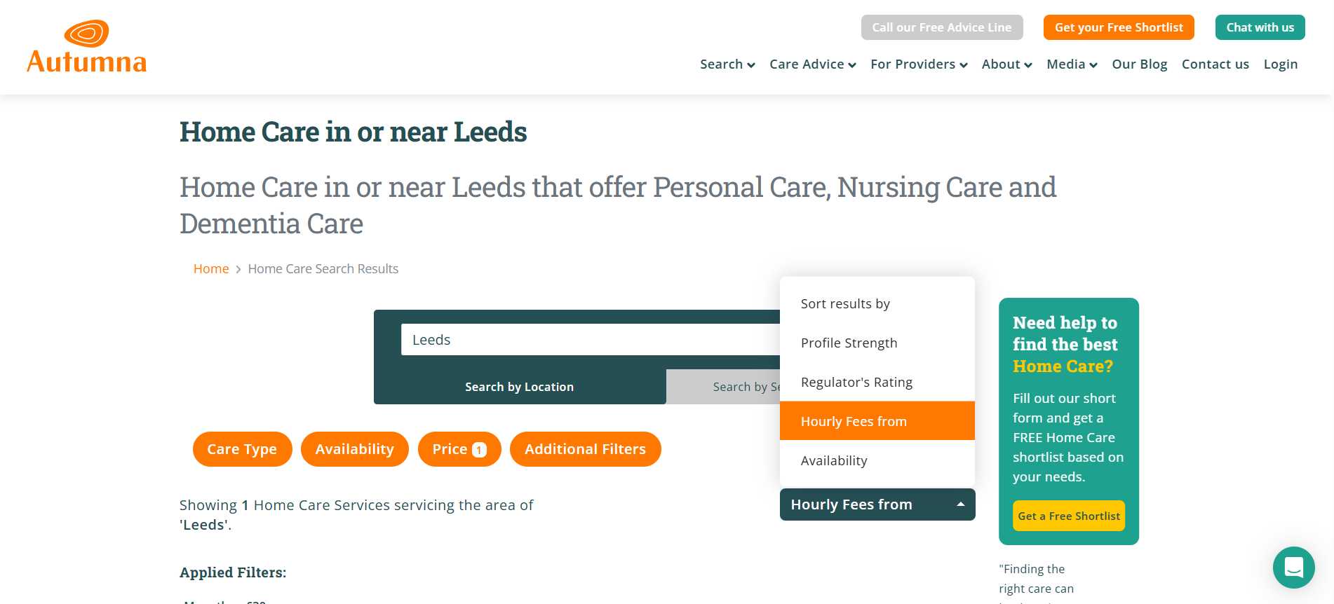 Live in care hourly fees