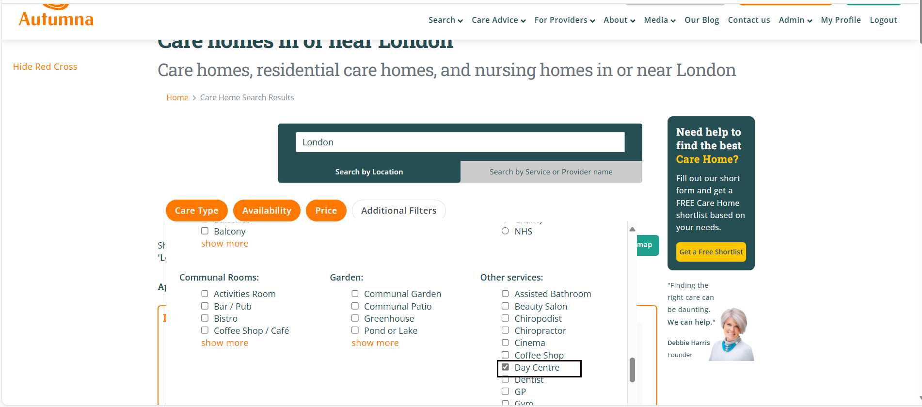 Day care centre search results