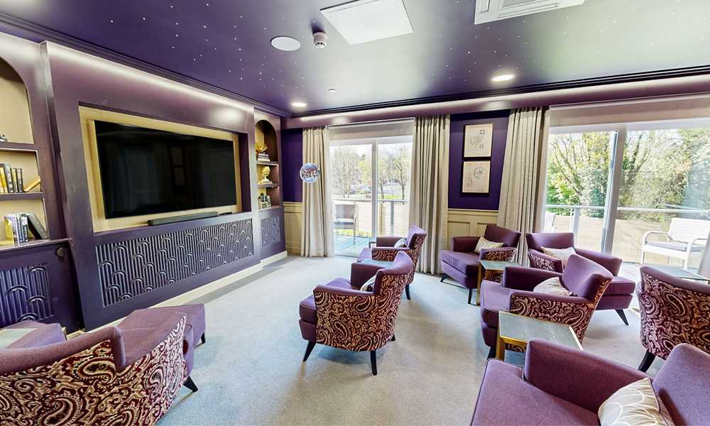 A picture showcasing the purple interior of one of the best care homes in Birmingham