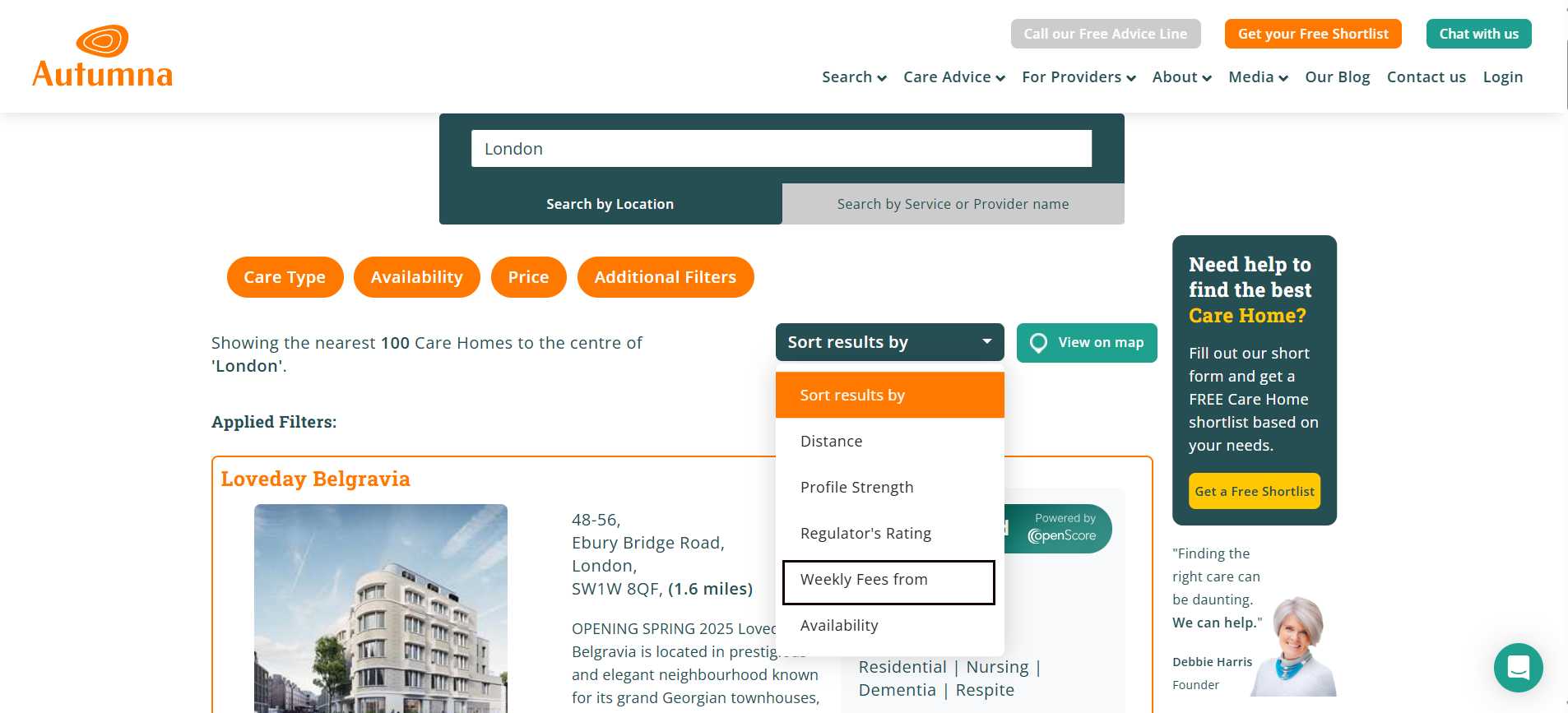 care home costs per week filter