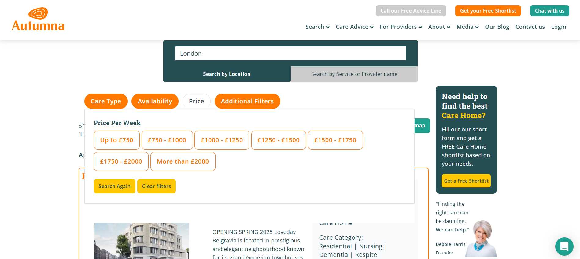 Care home costs per week