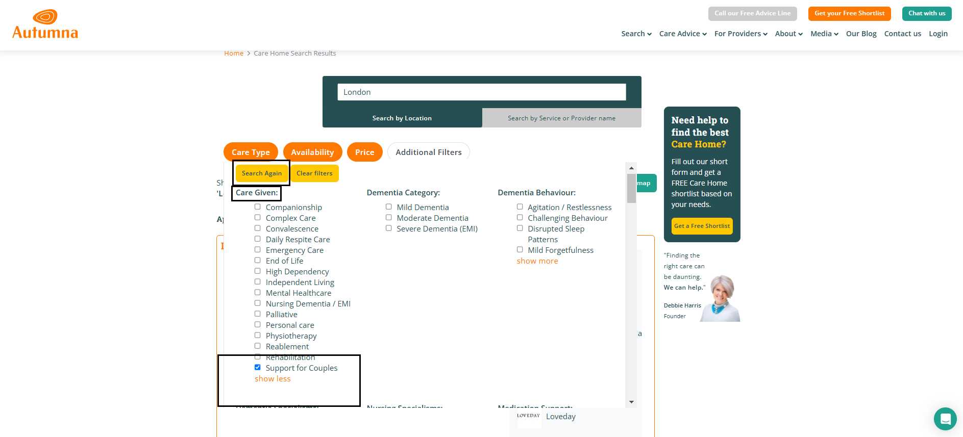 Autumna filters support for elderly couples
