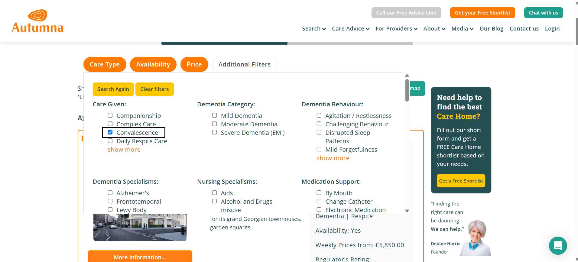 Convalescent care home search